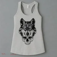 Wolf Head On Skull Graphic Women's Tank Top thumb 3
