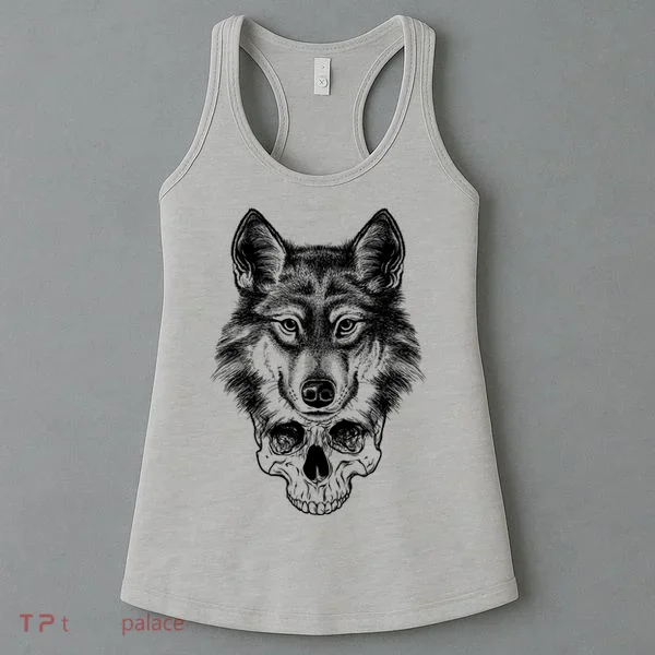 Wolf Head On Skull Graphic Women's Tank Top