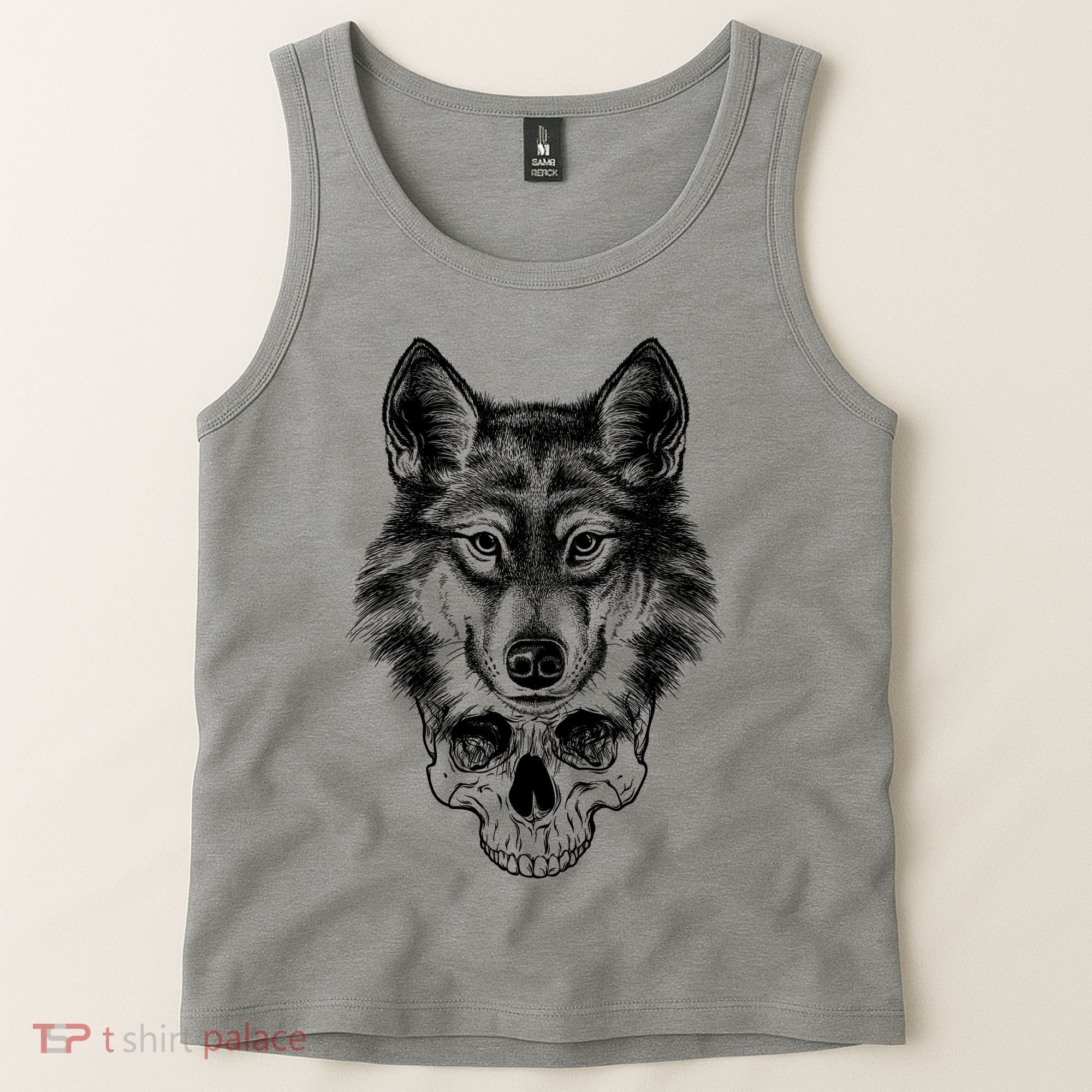 Wolf Head On Skull Graphic Tank Top