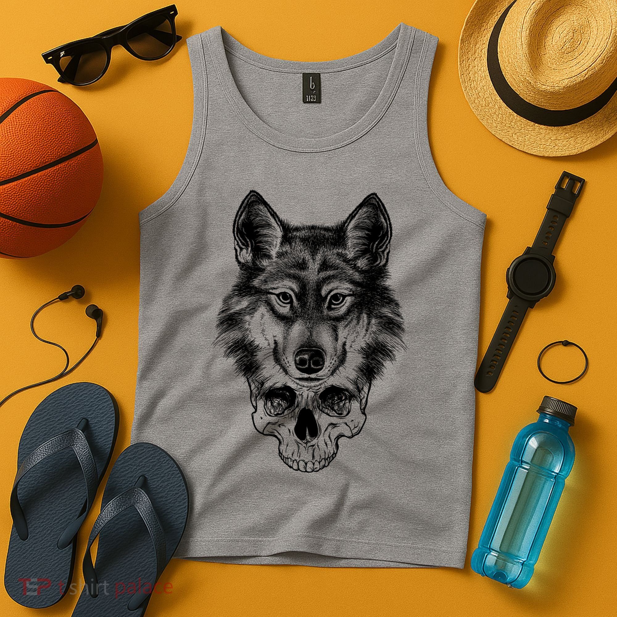 Wolf Head On Skull Graphic Tank Top