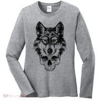 Wolf Head On Skull Graphic Women's Long Sleeve Shirt thumb 0