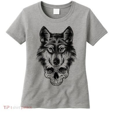 Wolf Head On Skull Graphic Women's T-Shirt