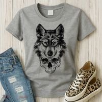 Wolf Head On Skull Graphic Women's T-Shirt thumb 3