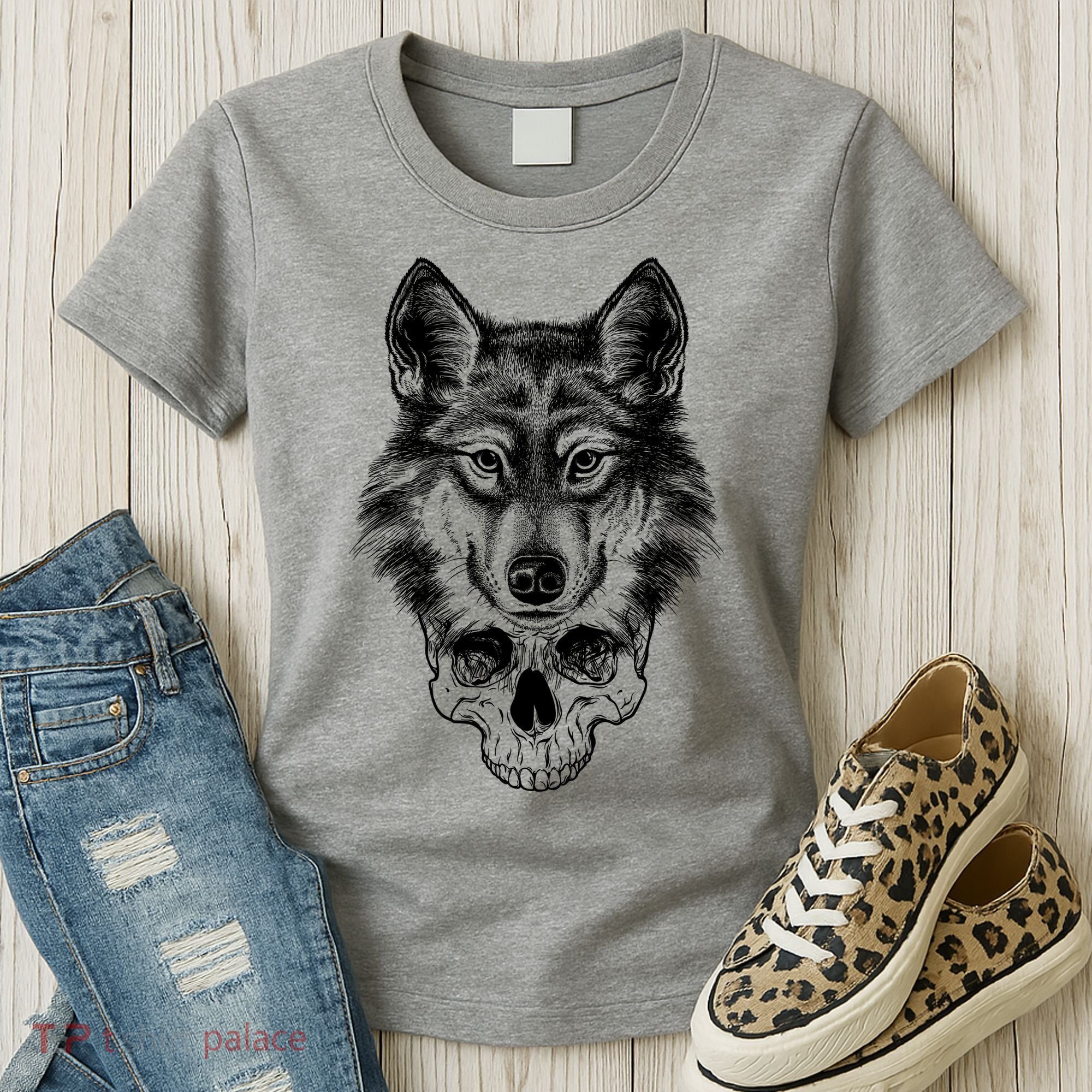 Wolf Head On Skull Graphic Women's T-Shirt