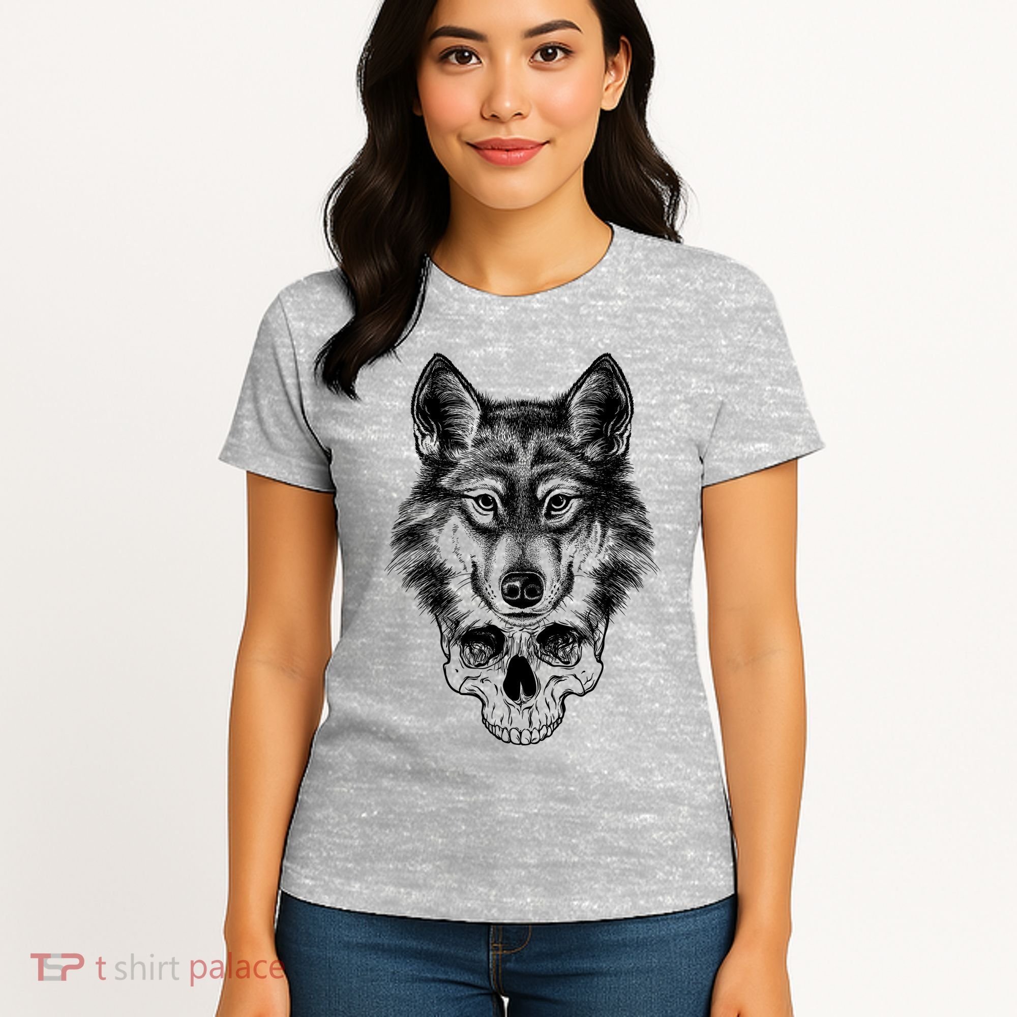 Wolf Head On Skull Graphic Women's T-Shirt
