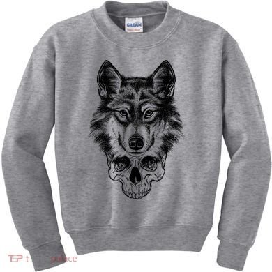 Wolf Head On Skull Graphic Kids Sweatshirt