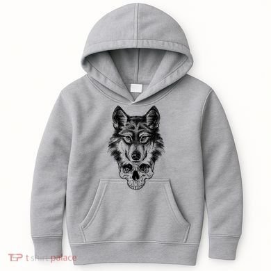 Wolf Head On Skull Graphic Kids Hoodie