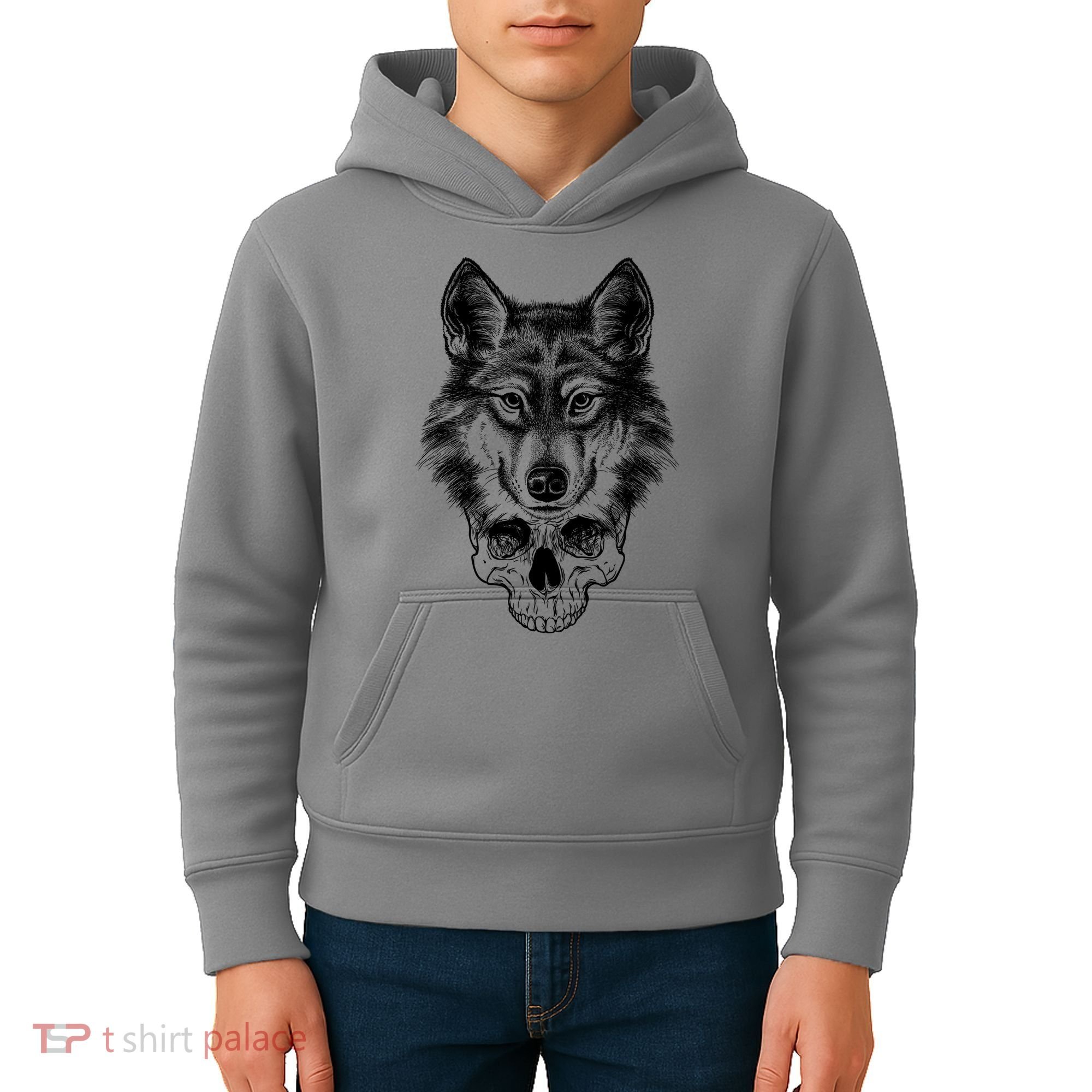 Wolf Head On Skull Graphic Kids Hoodie