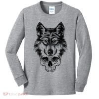 Wolf Head On Skull Graphic Kids Long Sleeve Shirt thumb 0