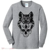 Wolf Head On Skull Graphic Kids Long Sleeve Shirt thumb 0