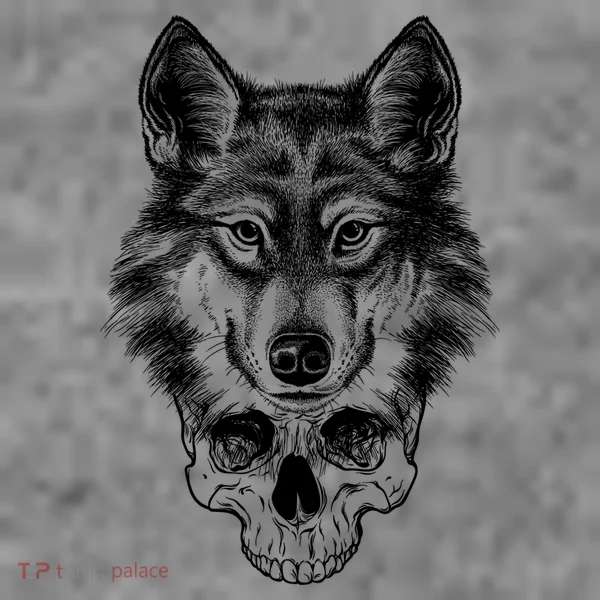 Wolf Head On Skull Graphic Kids Long Sleeve Shirt