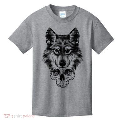 Wolf Head On Skull Graphic Kids T-Shirt