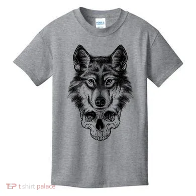 Wolf Head On Skull Graphic Kids T-Shirt