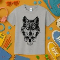 Wolf Head On Skull Graphic Kids T-Shirt thumb 3