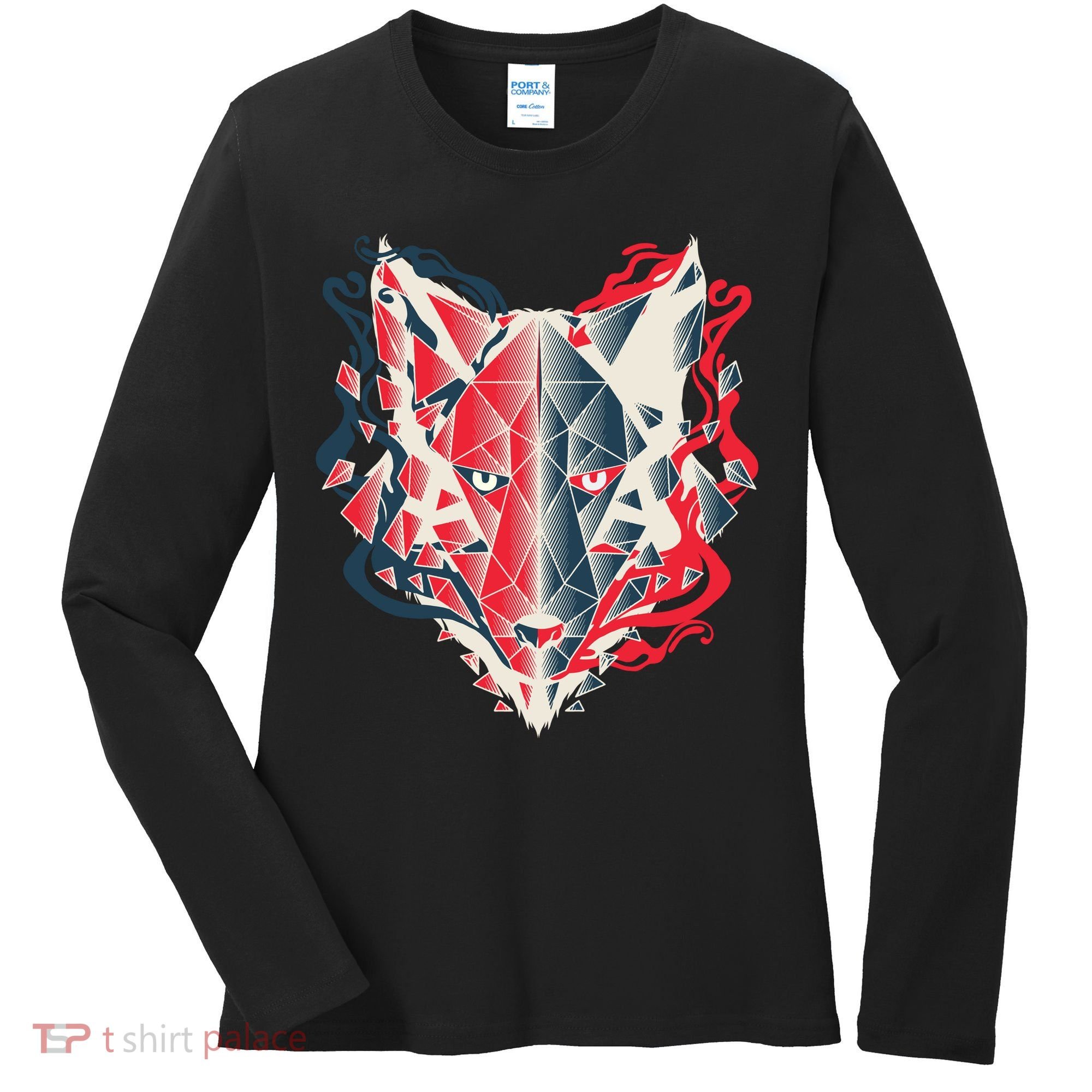 Wolf Head Polygonal Women's Long Sleeve Shirt