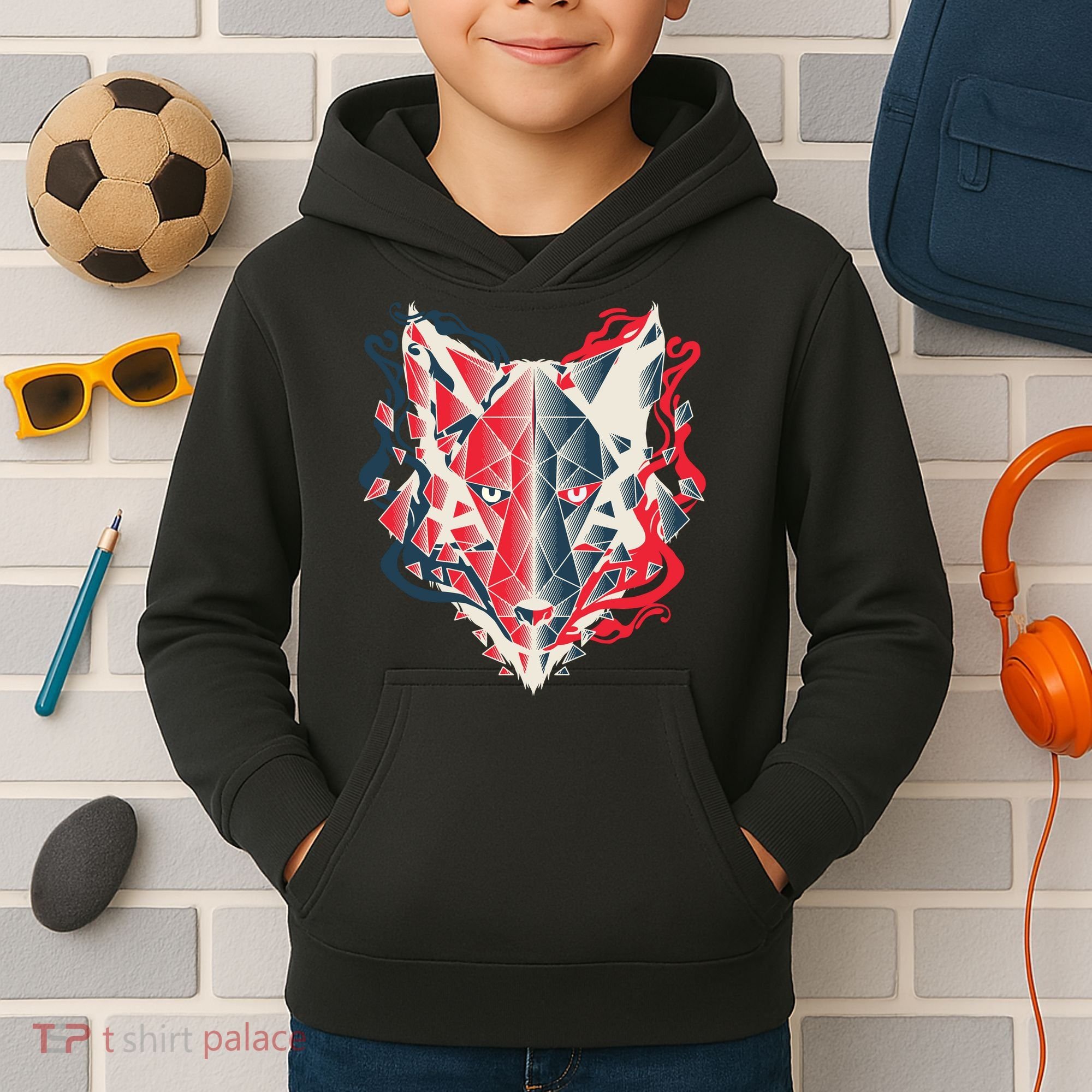 Wolf Head Polygonal Kids Hoodie