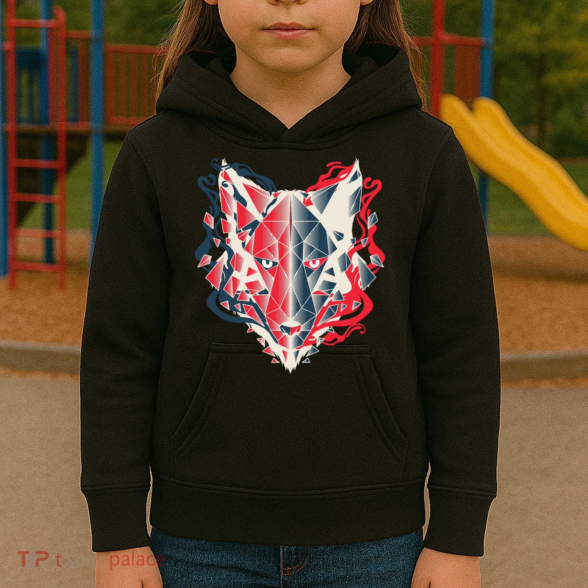 Wolf Head Polygonal Kids Hoodie