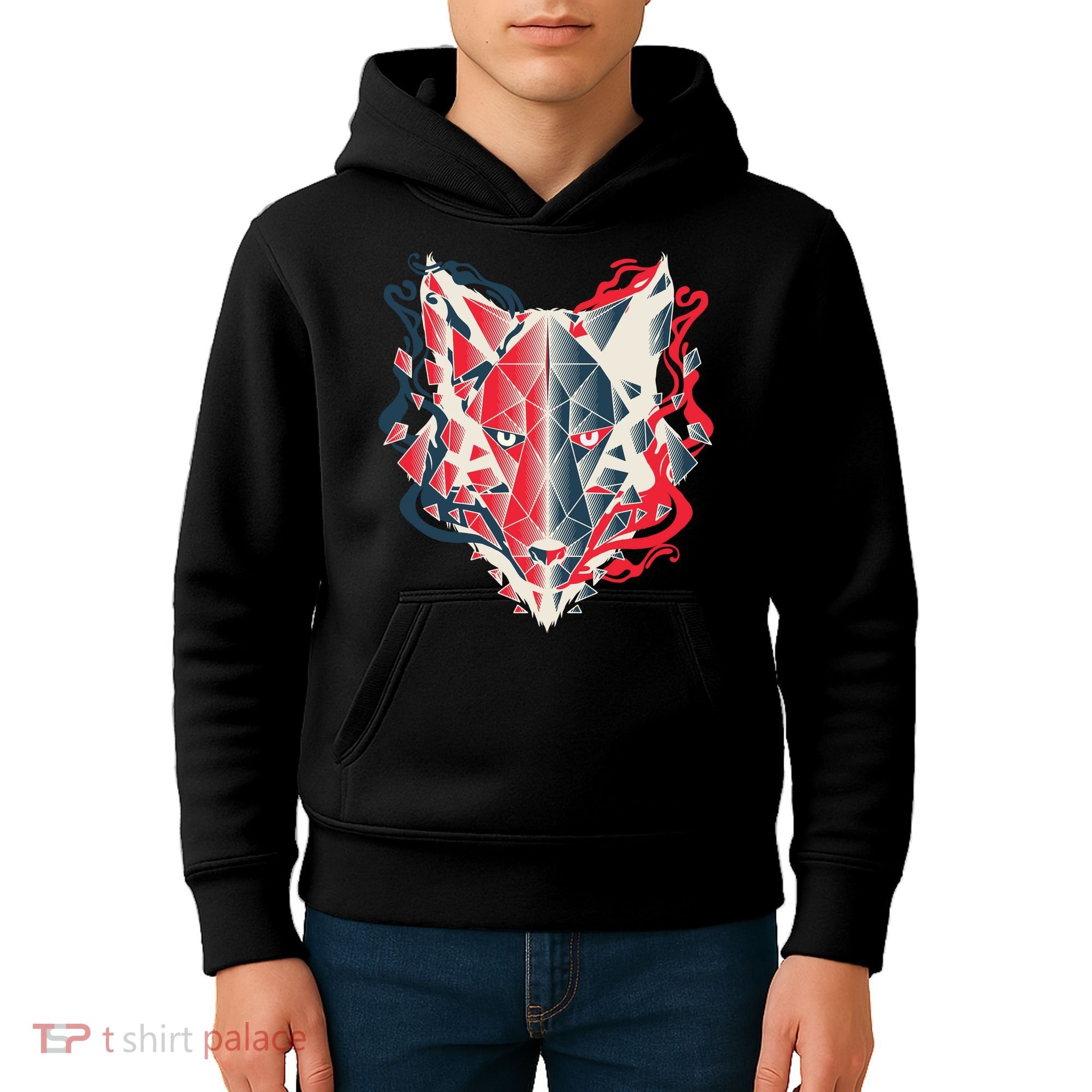 Wolf Head Polygonal Kids Hoodie