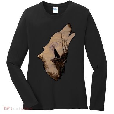 Wolf Howling Alone Women's Long Sleeve Shirt