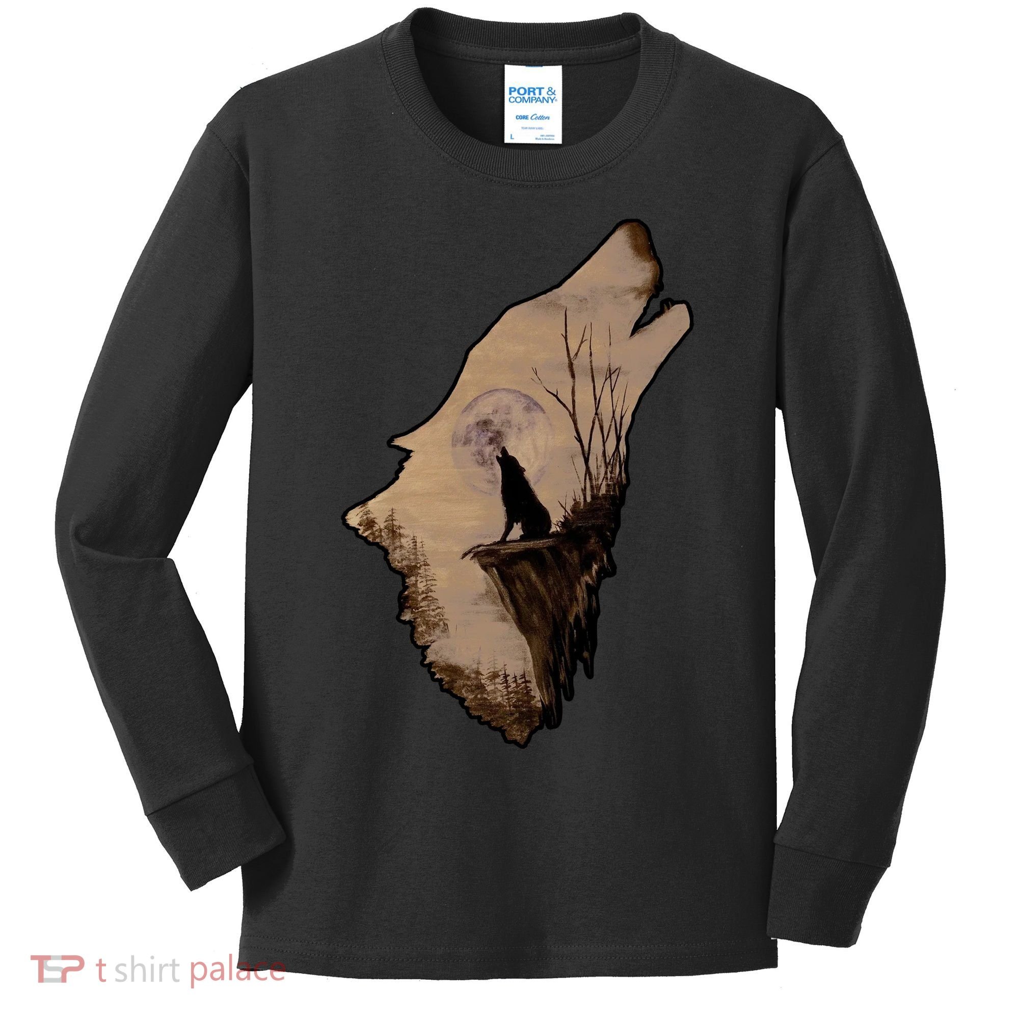 Wolf Howling Alone Kids Long Sleeve Shirt