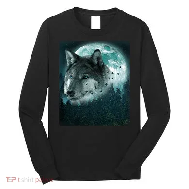 Wolf Moon Forest Wilderness Long Sleeve Shirt