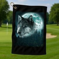 Wolf Moon Forest Wilderness  Golf Towel thumb 1