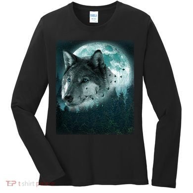 Wolf Moon Forest Wilderness  Women's Long Sleeve Shirt