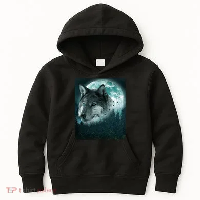 Wolf Moon Forest Wilderness Kids Hoodie