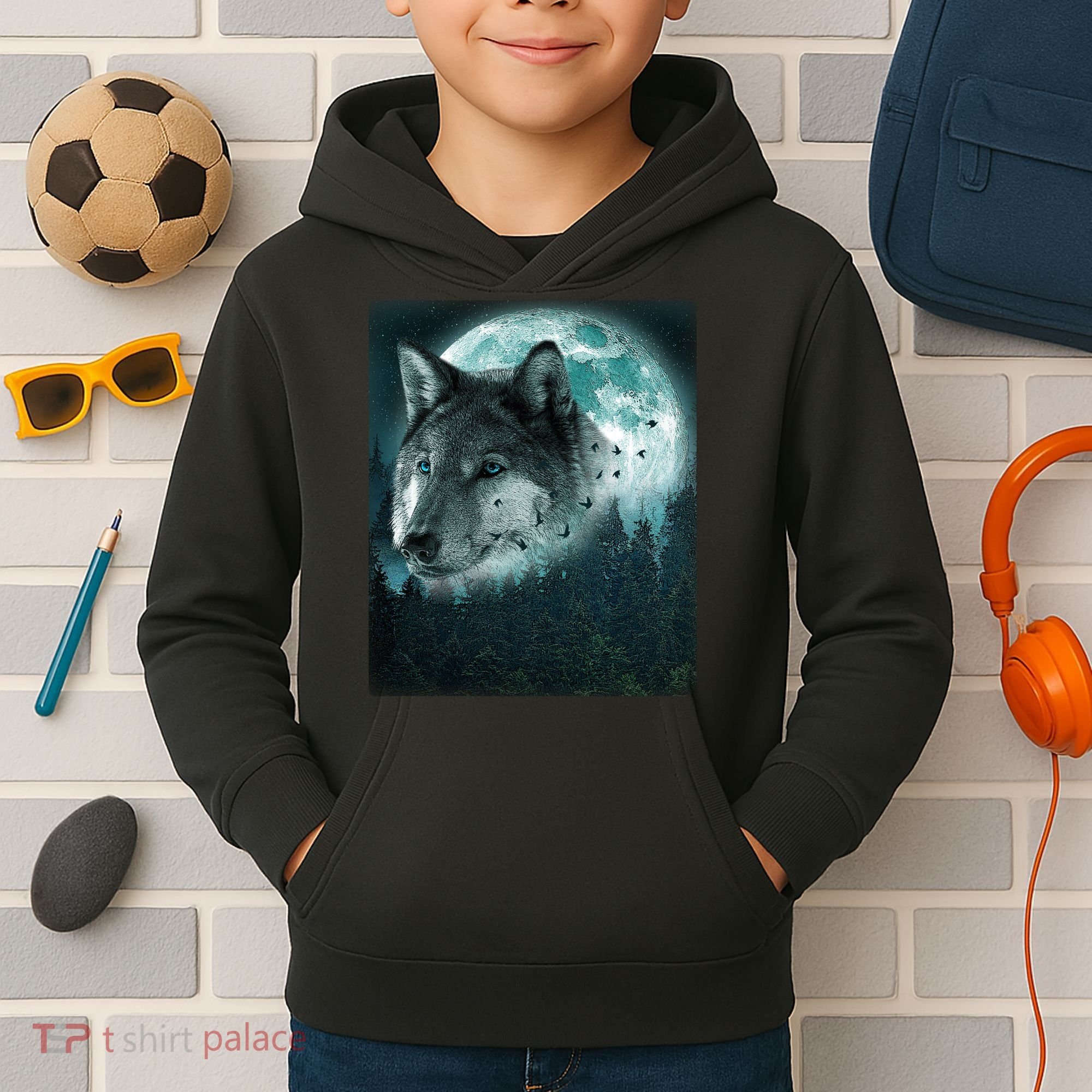Wolf Moon Forest Wilderness  Kids Hoodie