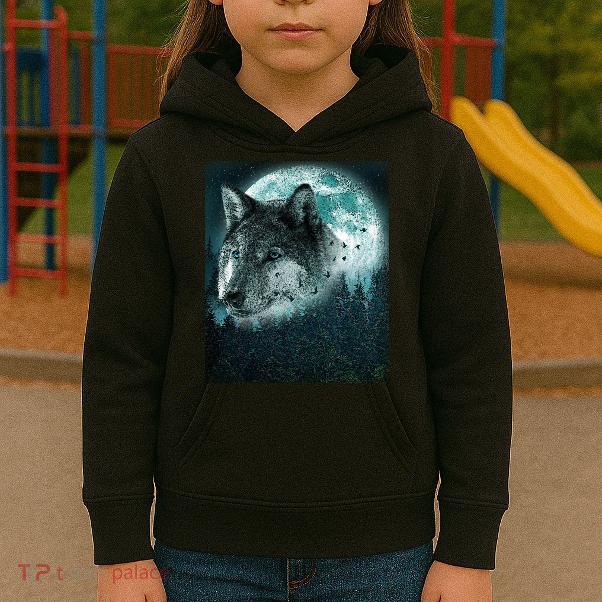 Wolf Moon Forest Wilderness  Kids Hoodie