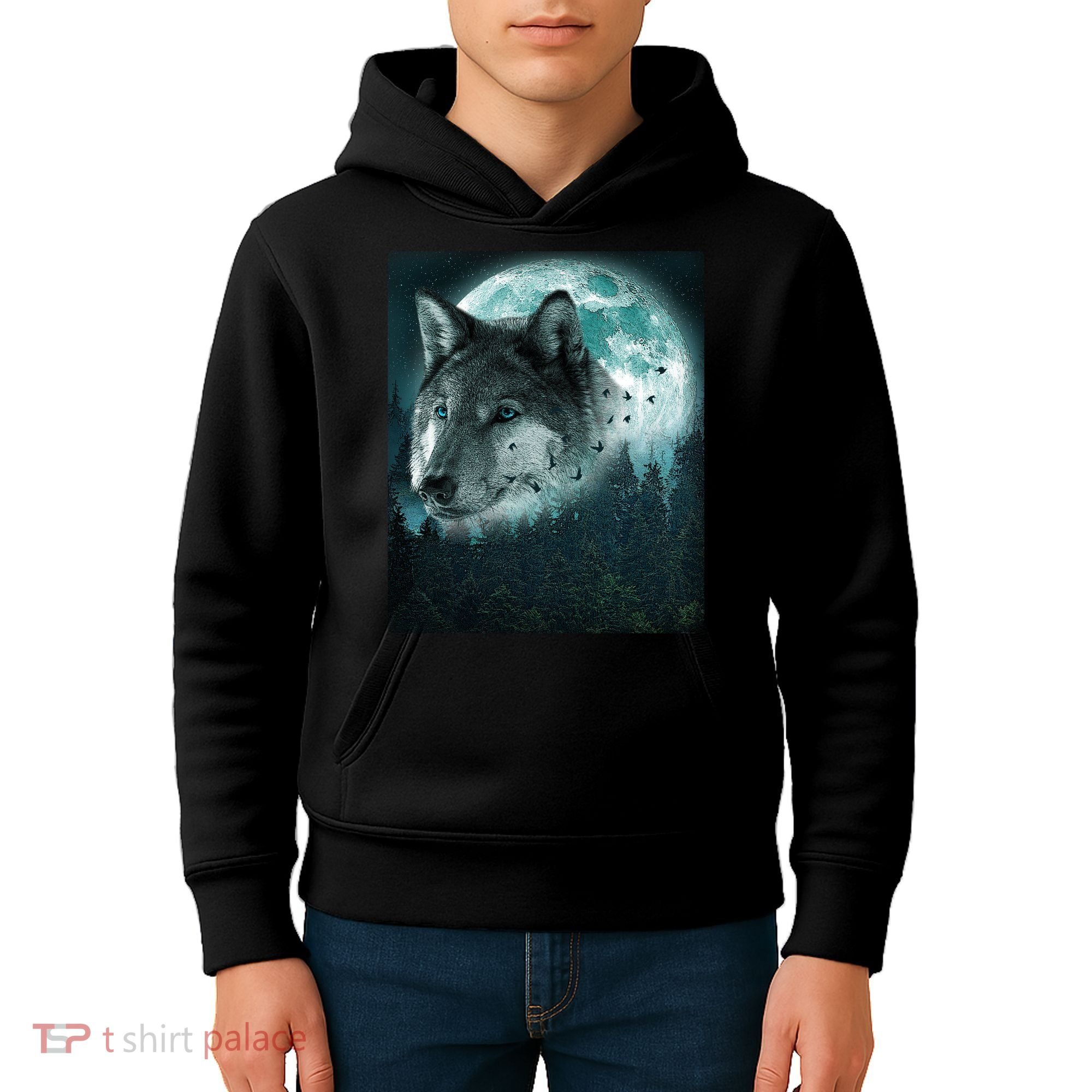 Wolf Moon Forest Wilderness  Kids Hoodie