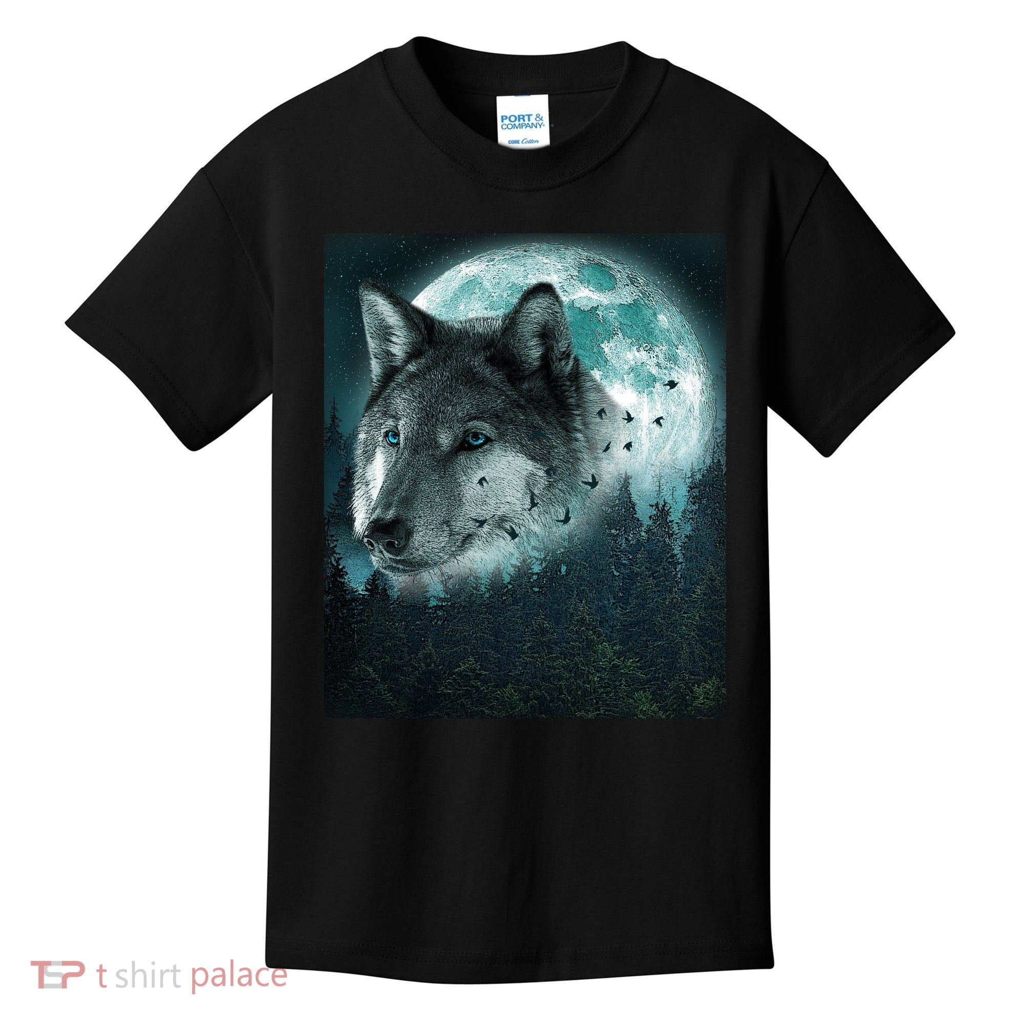 Wolf Moon Forest Wilderness  Kids T-Shirt