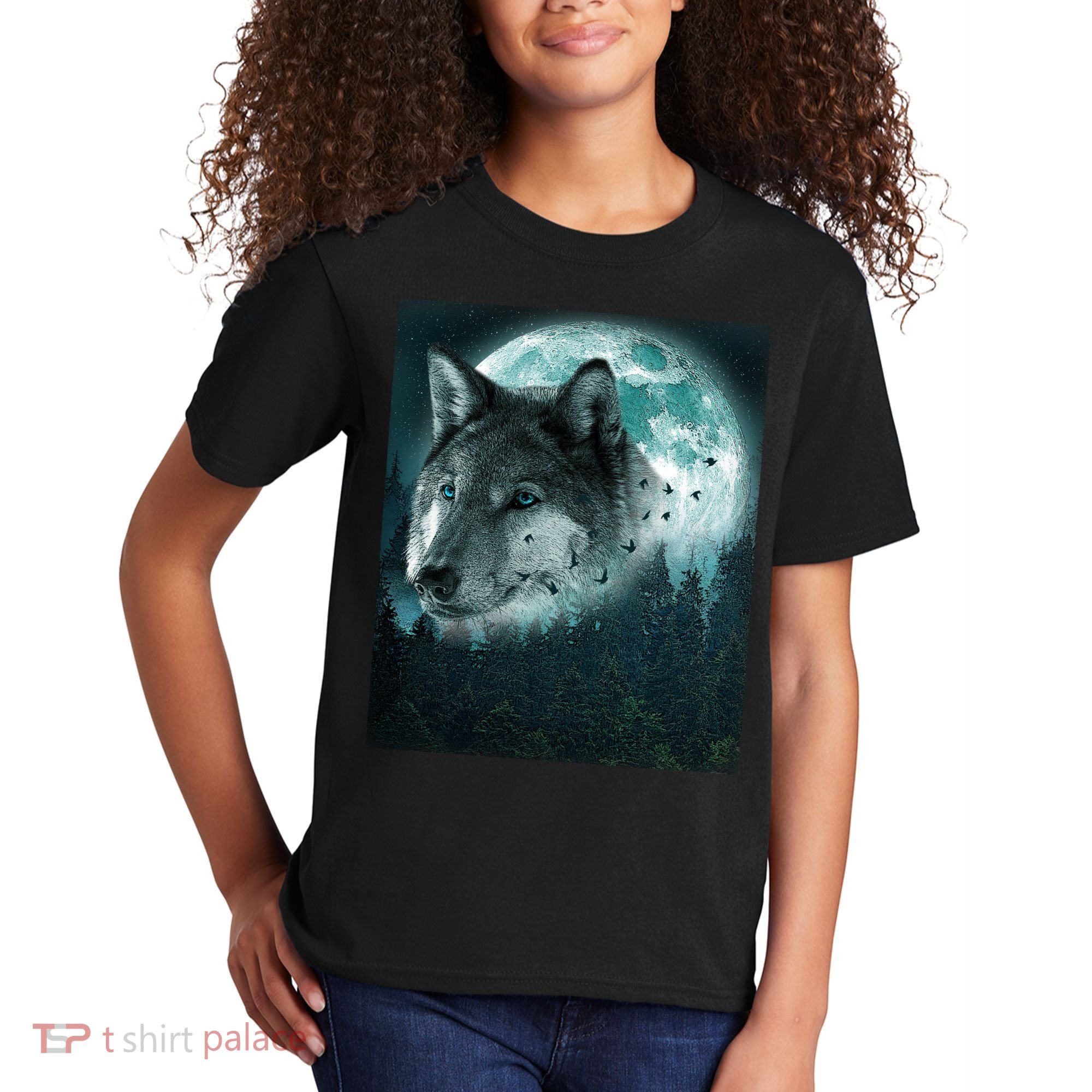 Wolf Moon Forest Wilderness  Kids T-Shirt