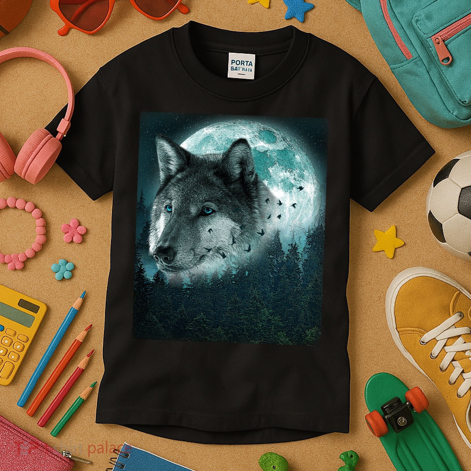 Wolf Moon Forest Wilderness  Kids T-Shirt