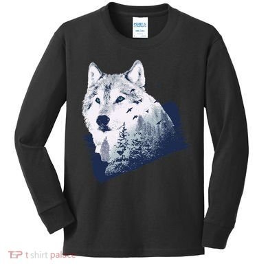 Wolf Wilderness Forest Kids Long Sleeve Shirt