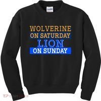 Wolverine On Saturday Lion on Sunday Sports Fan Kids Sweatshirt thumb 0