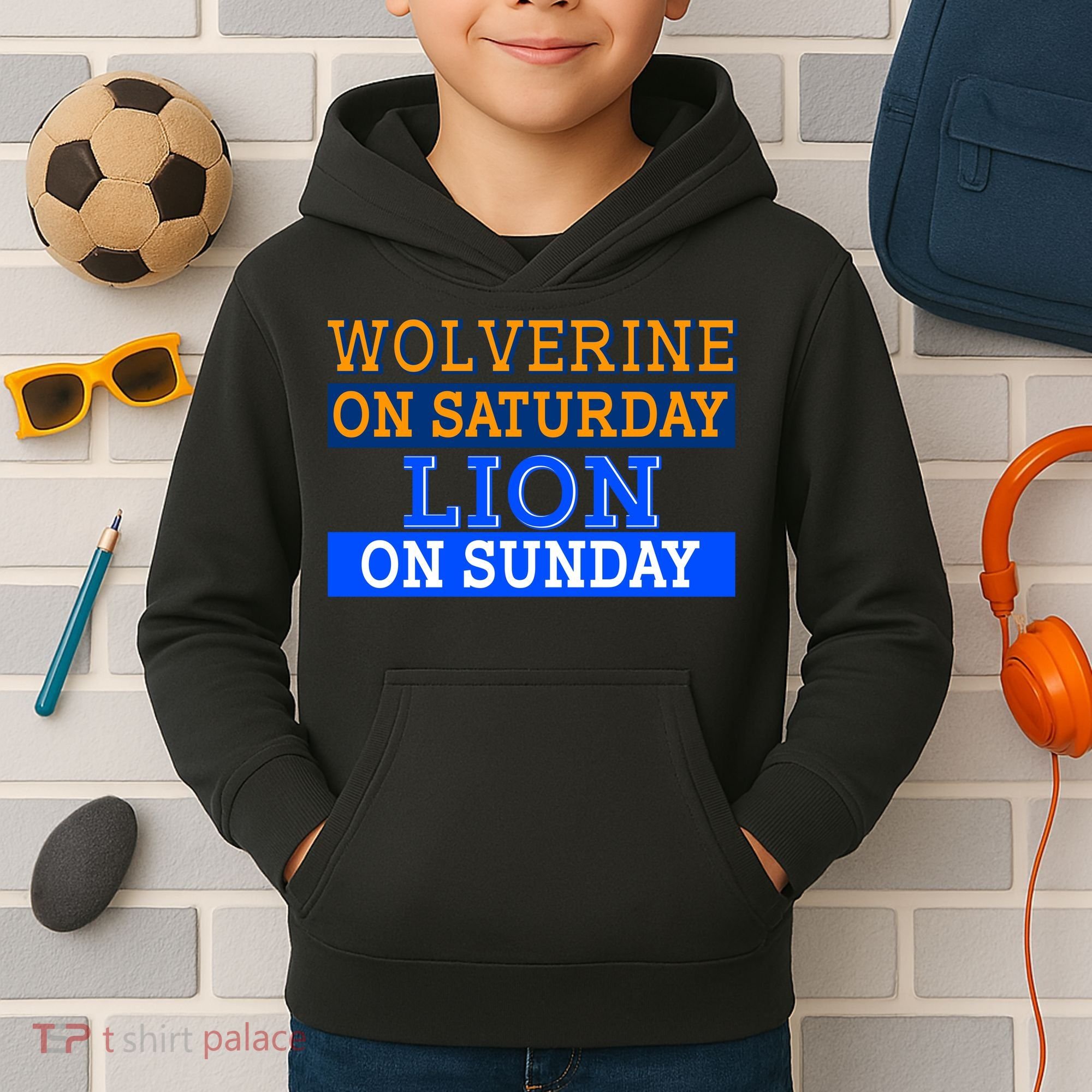 Wolverine On Saturday Lion on Sunday Sports Fan Kids Hoodie