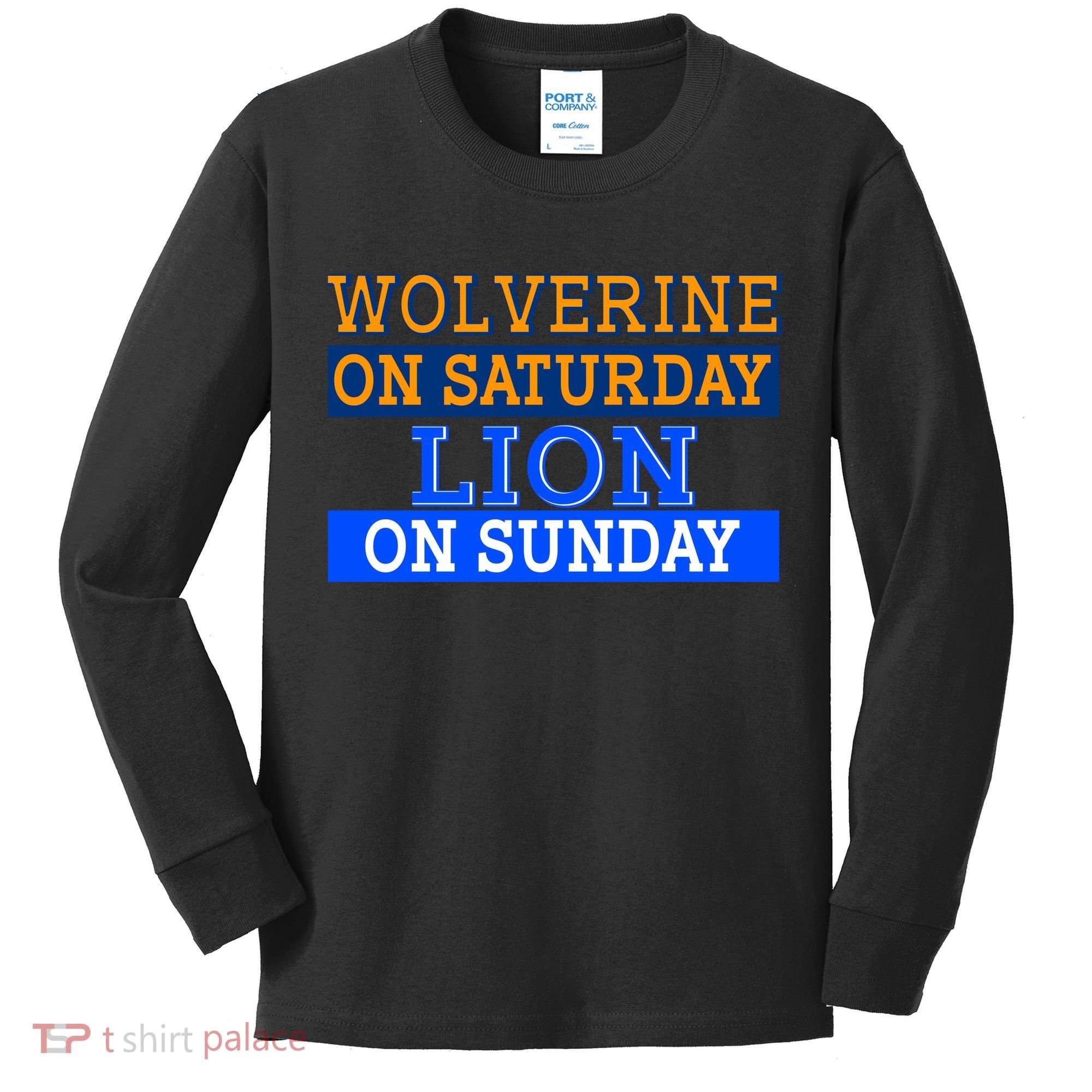 Wolverine On Saturday Lion on Sunday Sports Fan Kids Long Sleeve Shirt