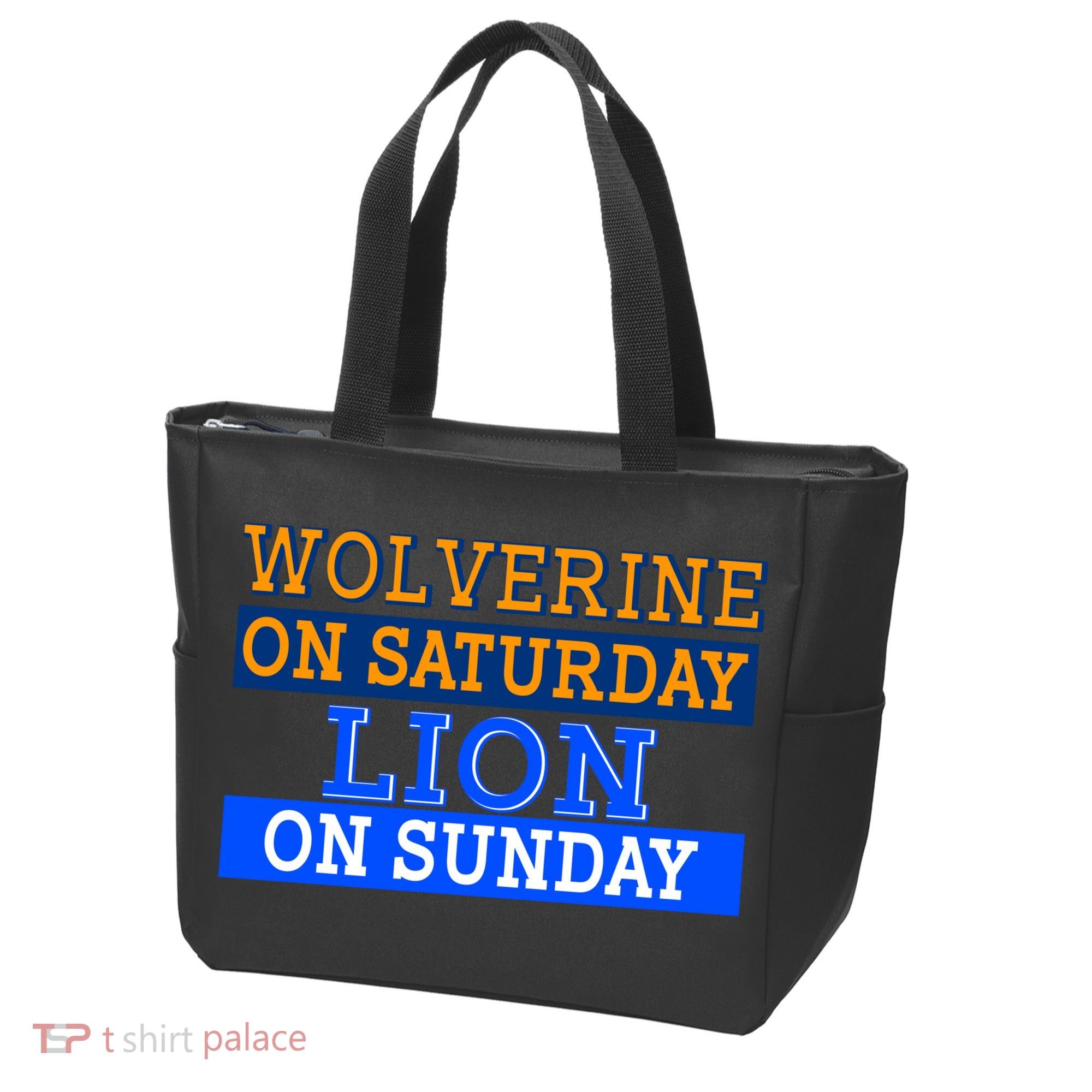 Wolverine On Saturday Lion on Sunday Sports Fan Tote Bag