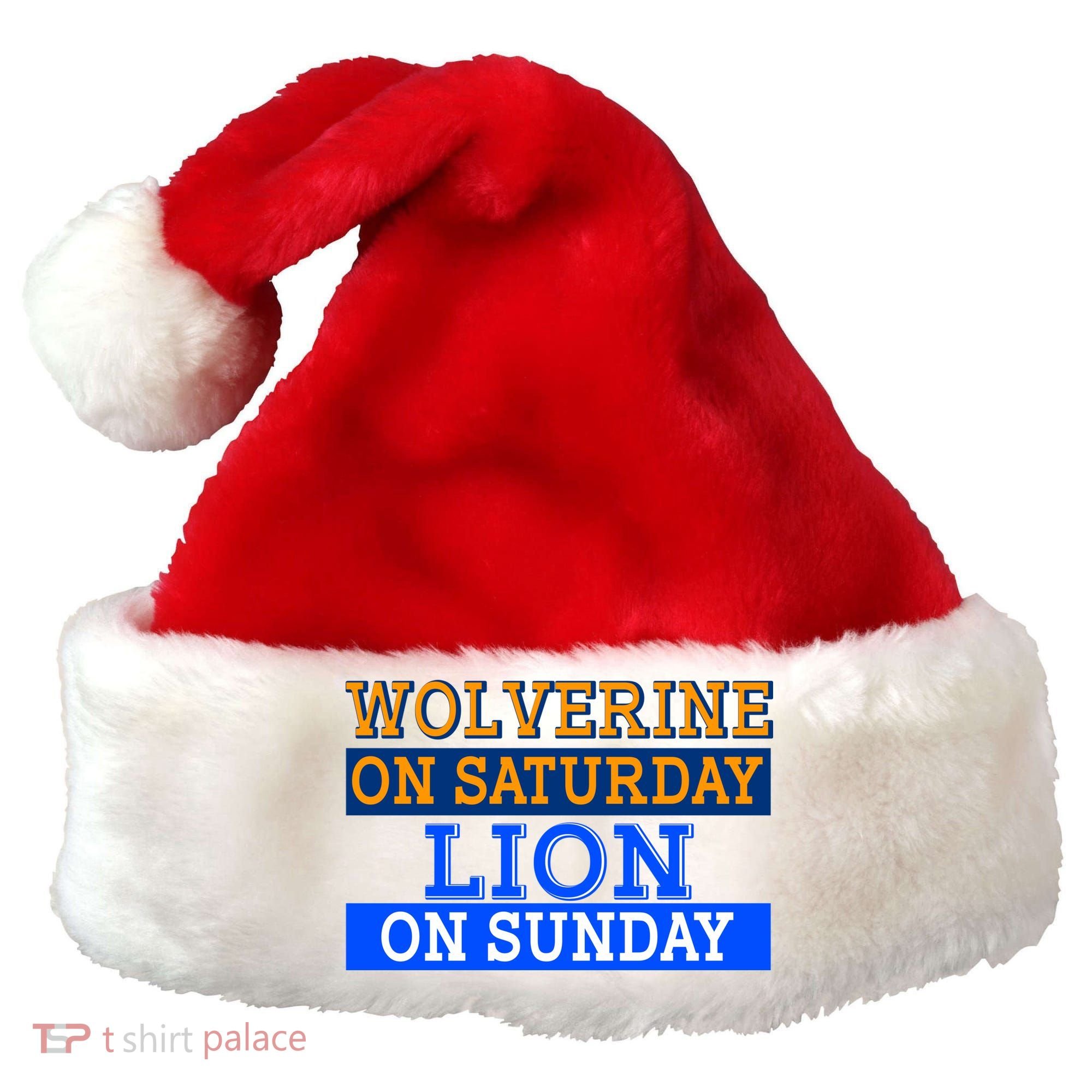Wolverine On Saturday Lion on Sunday Sports Fan Santa Hat