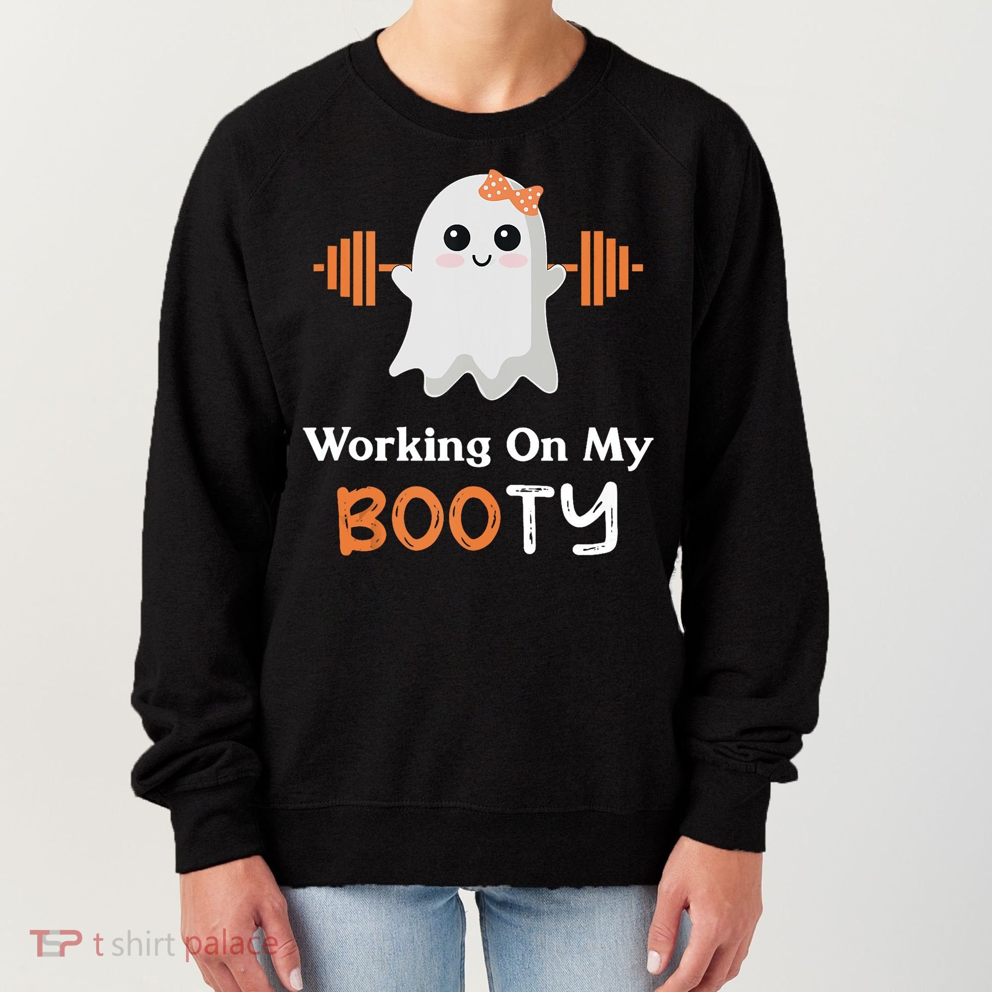 Working On My Booty Funny Halloween Gym Ghost Booty Pun Women's Sweatshirt