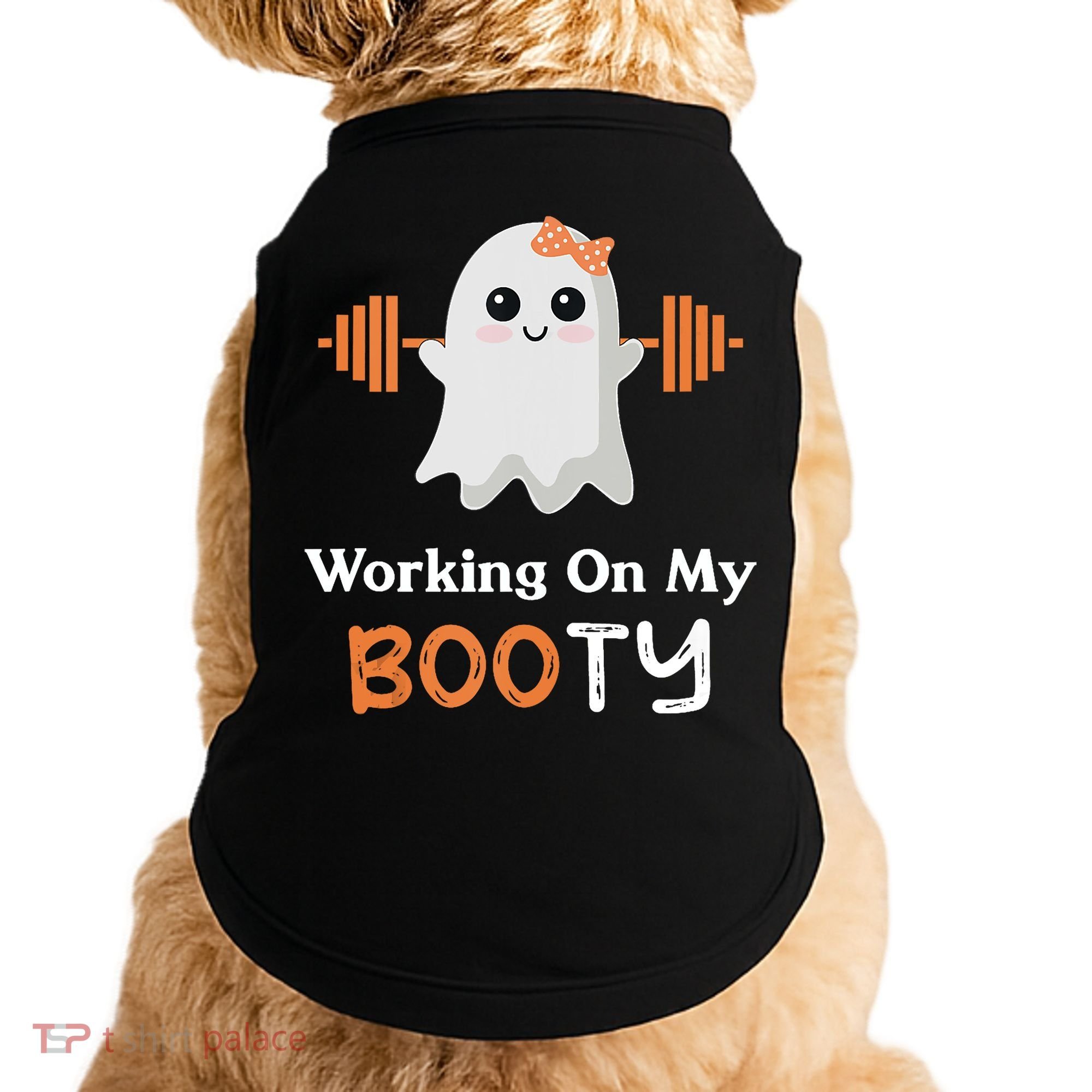 Working On My Booty Funny Halloween Gym Ghost Booty Pun Doggie Tank