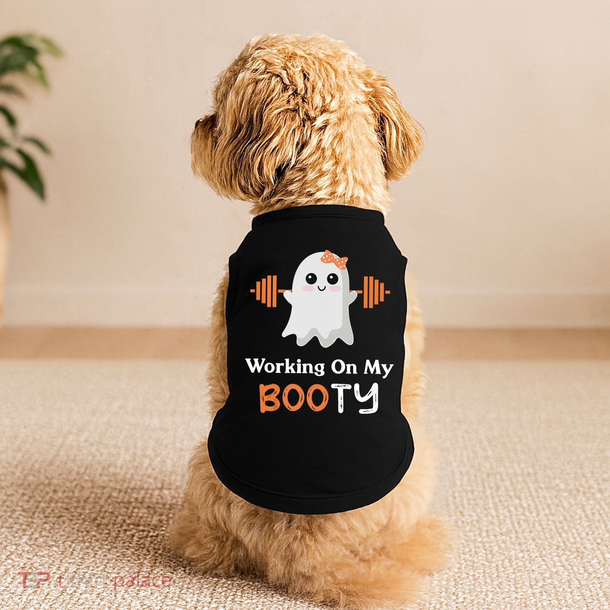 Working On My Booty Funny Halloween Gym Ghost Booty Pun Doggie Tank