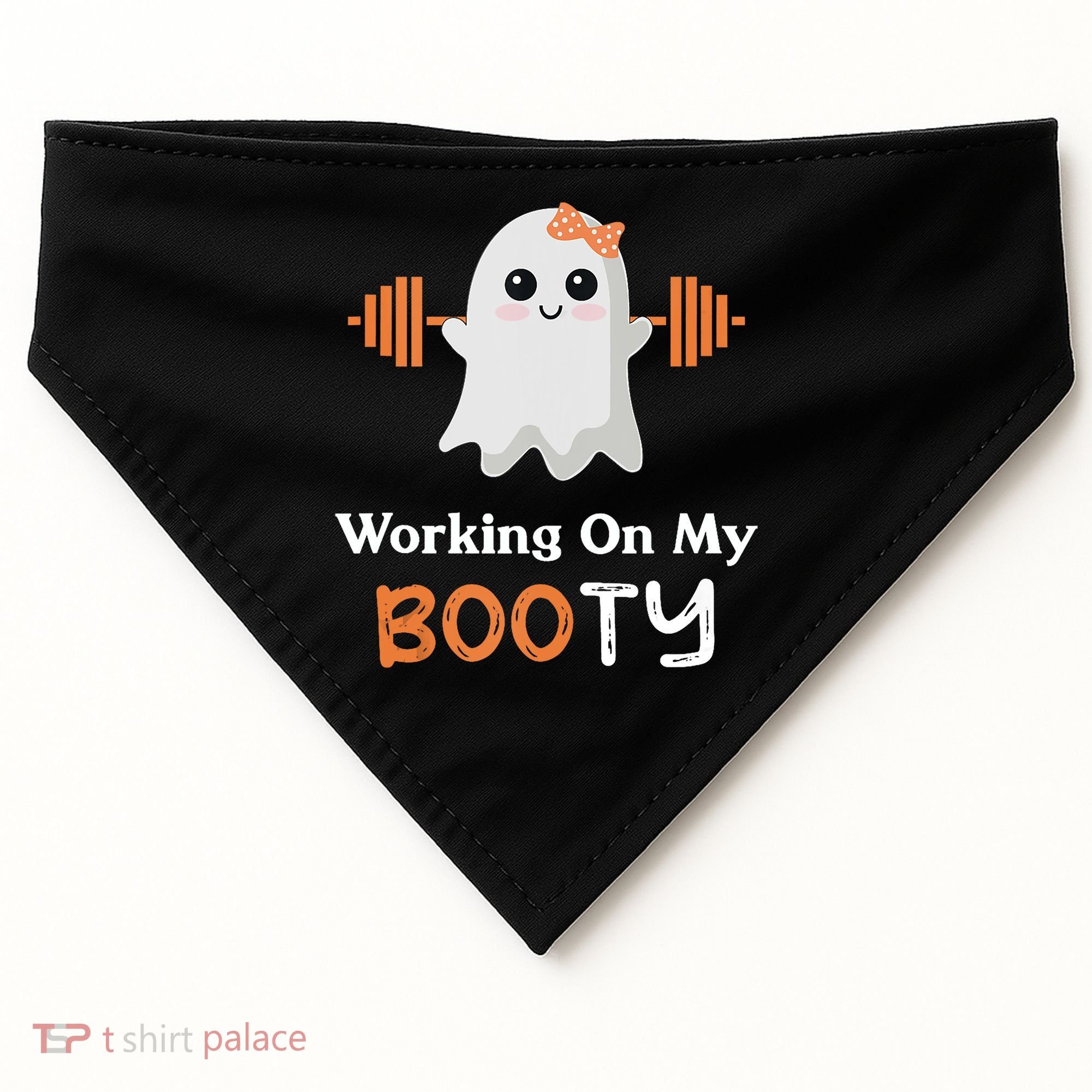 Working On My Booty Funny Halloween Gym Ghost Booty Pun USA-Made Doggie Bandana