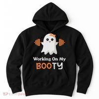 Working On My Booty Funny Halloween Gym Ghost Booty Pun Hoodie thumb 0