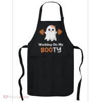 Working On My Booty Funny Halloween Gym Ghost Booty Pun Apron thumb 0
