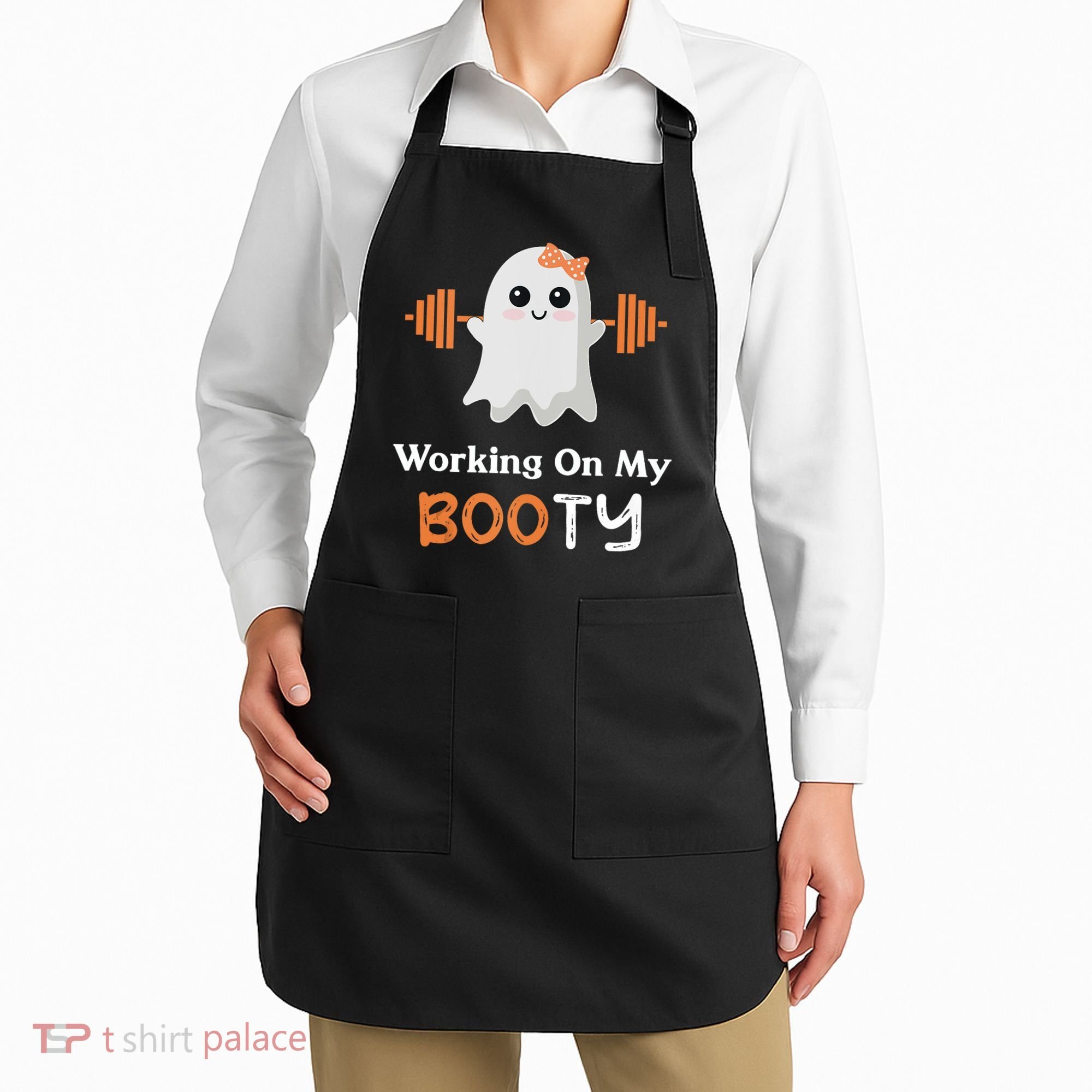 Working On My Booty Funny Halloween Gym Ghost Booty Pun Apron