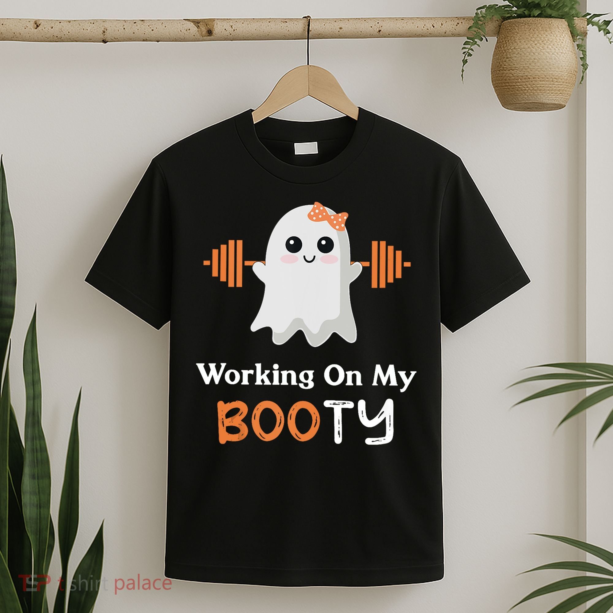 Working On My Booty Funny Halloween Gym Ghost Booty Pun T-Shirt