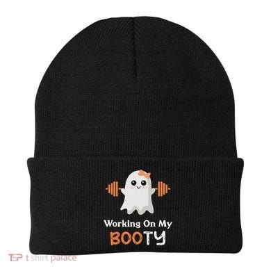 Working On My Booty Funny Halloween Gym Ghost Booty Pun Beanie