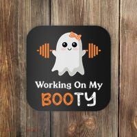 Working On My Booty Funny Halloween Gym Ghost Booty Pun Coaster thumb 0